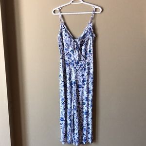 H&M Floral White and Blue Jumpsuit